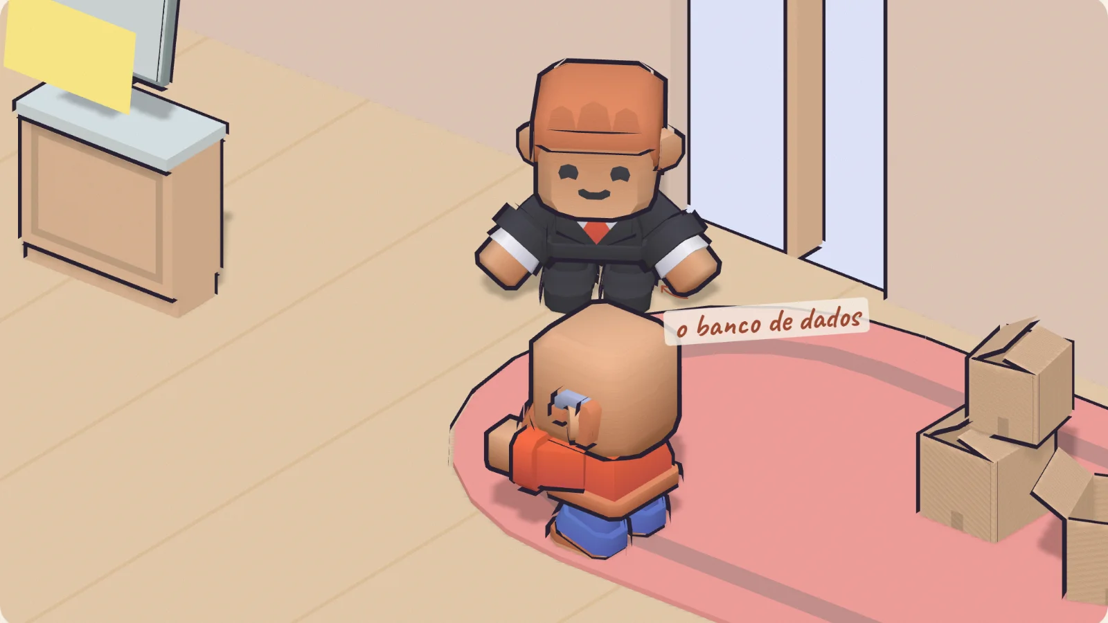 O estoque, de barba, leva o produto das caixas até o balcão.